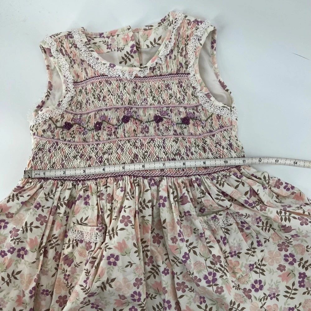 Marks Spencer Kids Girls Floral Smocked Dress Pockets Belt 4-5 Years Embroidered - Picture 7 of 9